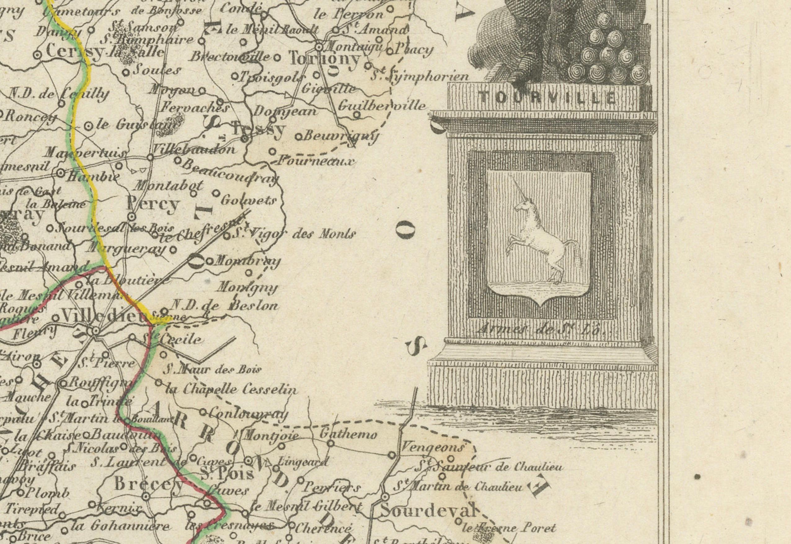 Ancienne carte gravée de la Manche avec le Mont Saint-Michel, France, circa 1850 en vente 1