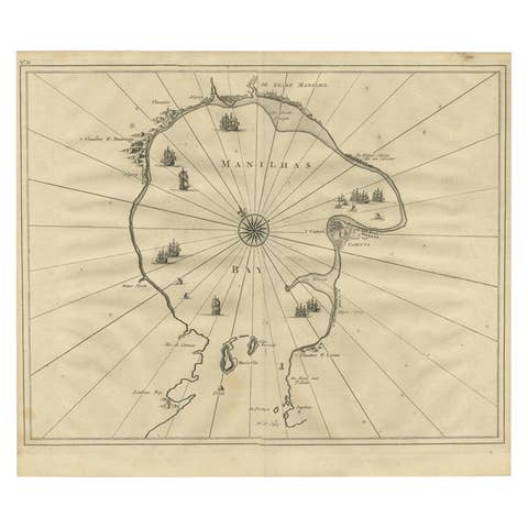 Antique Engraved Map of Manila, the Earliest Obtainable Map of Manila Bay, 1726