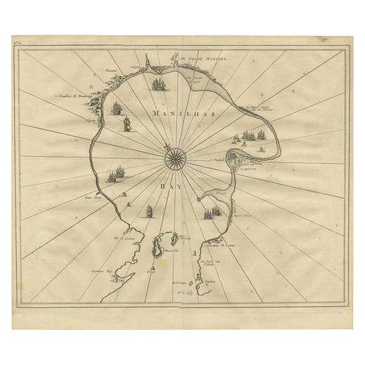 Antique Engraved Map of Manila, the Earliest Obtainable Map of Manila Bay, 1726