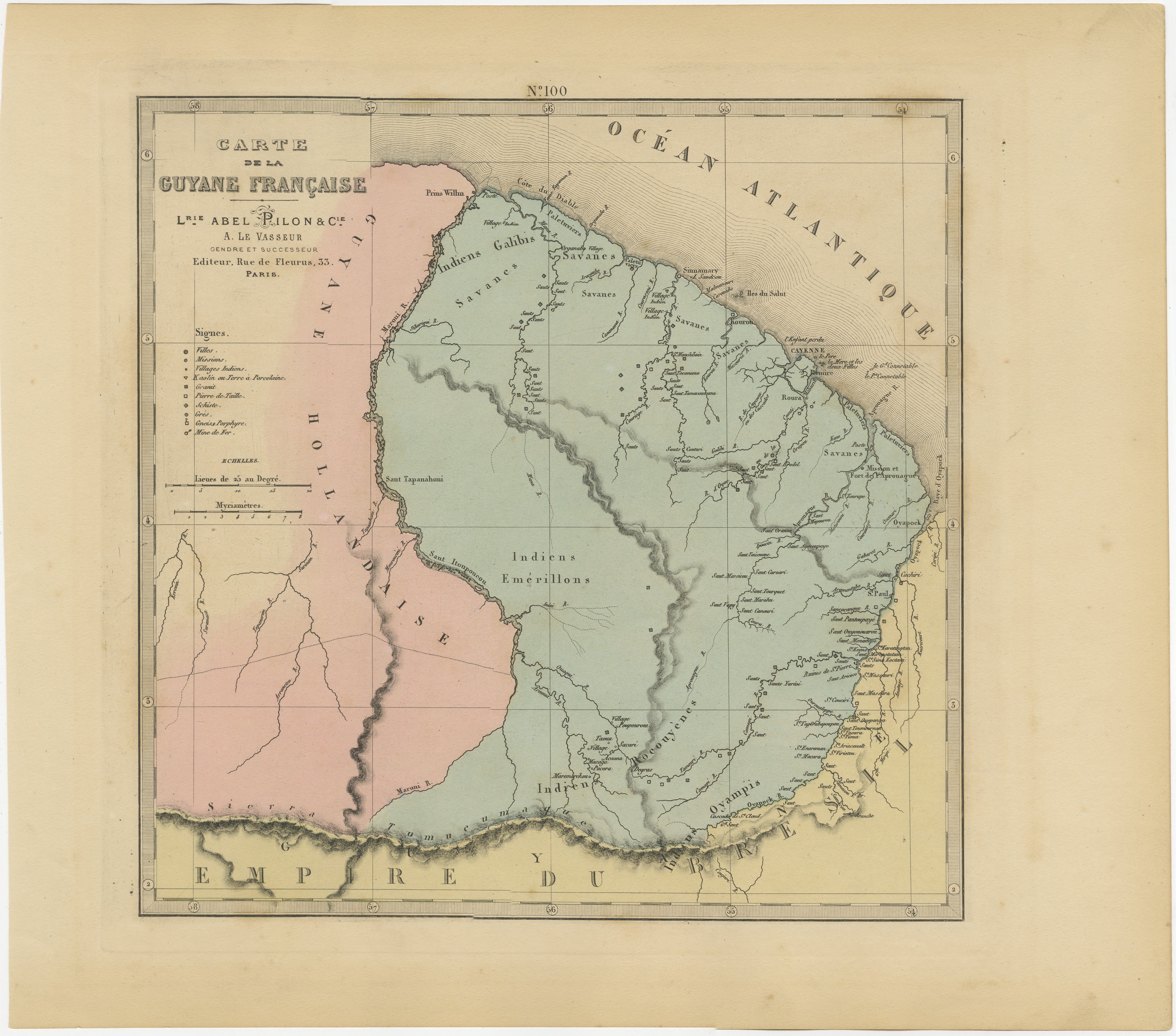 The 1876 map of French Guiana from the 