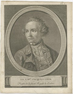 Antique Engraved Portret of Captain James Cook, c.1778