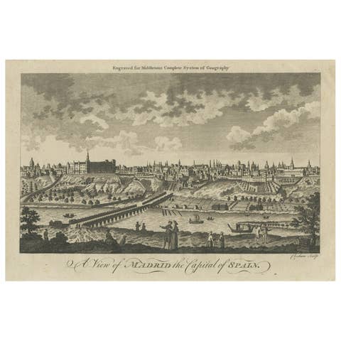 Antique Engraved Print of the City of Madrid, Capital of Spain, c.1780