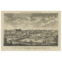 Impression ancienne gravée de la ville de Madrid, capitale d'Espagne, vers 1780