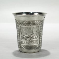 Antique Engraved Russian 84 Silver Vodka or Kiddush Cup by Mikhail Dimitriyev
