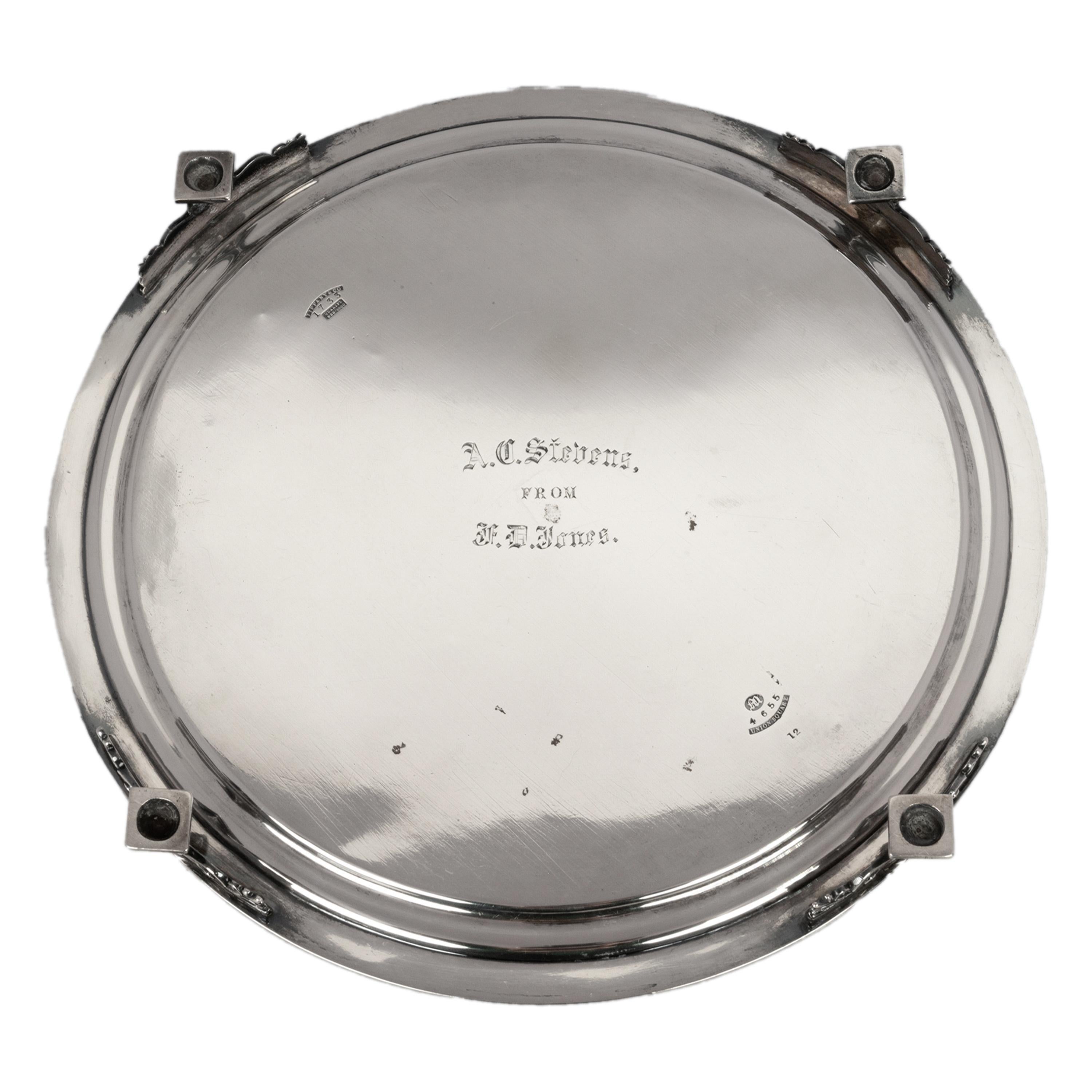 Antique Engraved Sterling Silver Tiffany & Co Footed Salver Tray New York 1870 For Sale 9