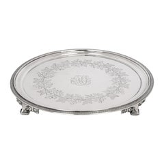 Antique Engraved Sterling Silver Tiffany & Co Footed Salver Tray New York 1870