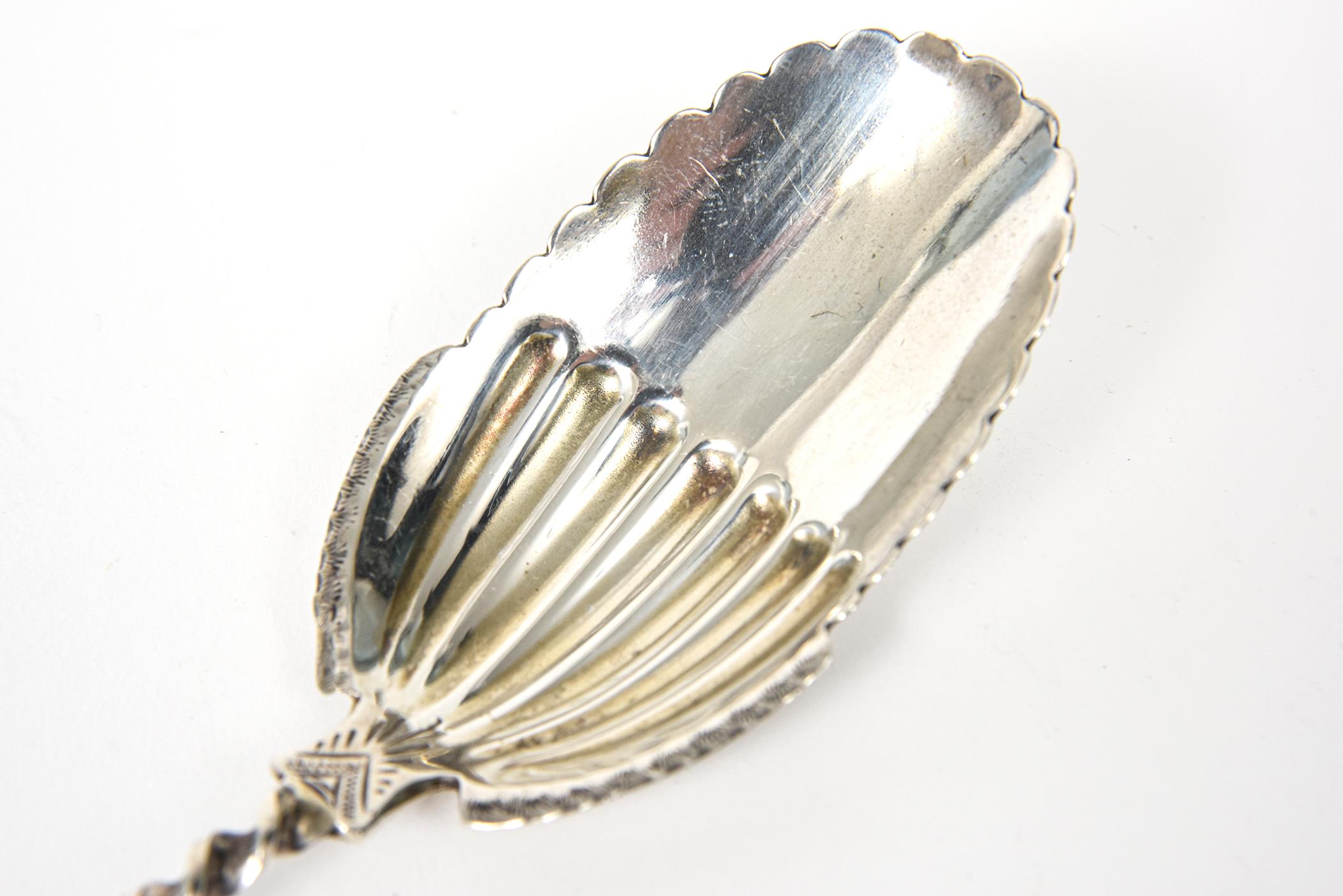 Antique Engraved Twisted Sterling Silver Serving Berry Spoon For Sale 5