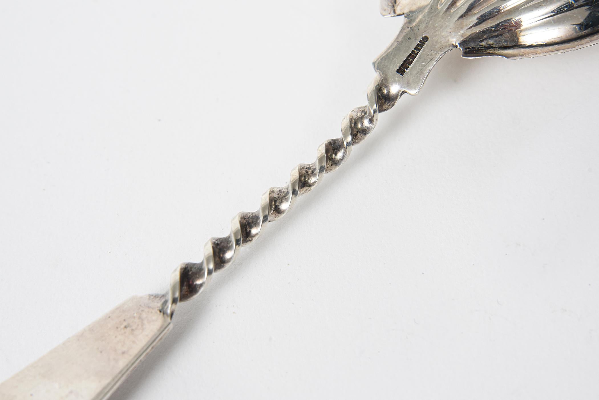 Antique Engraved Twisted Sterling Silver Serving Berry Spoon For Sale 6
