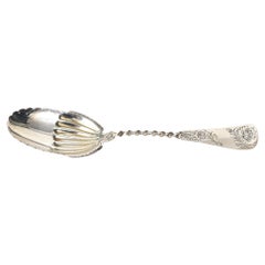 Antique Engraved Twisted Sterling Silver Serving Berry Spoon