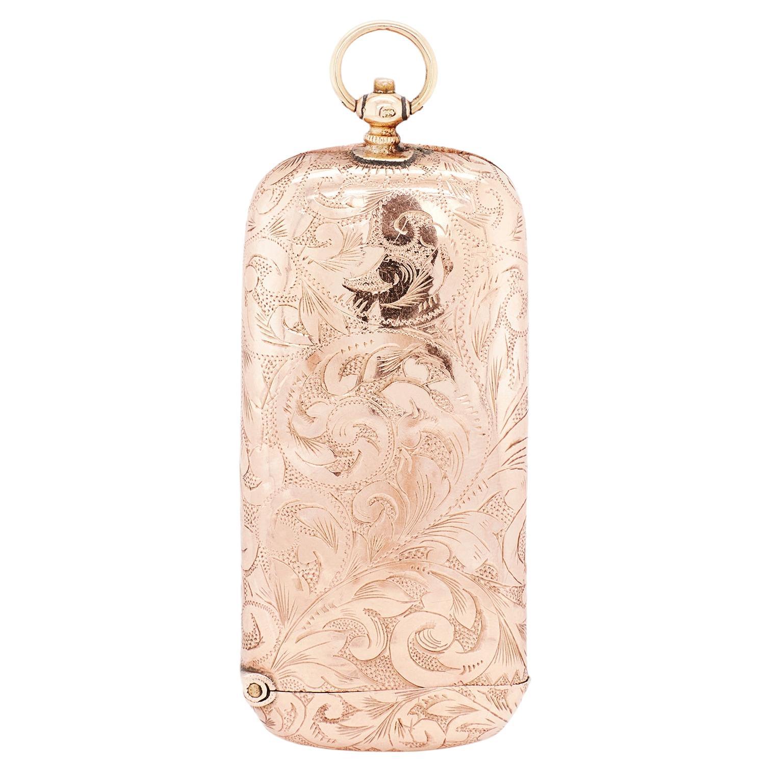 Antico astuccio di Vesta inciso e portamonete sovrano in oro rosa a 9 carati, 1900