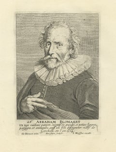 Antique Engraving After a Self Portrait of Dutch Painter Abraham Bloemaert, 1694