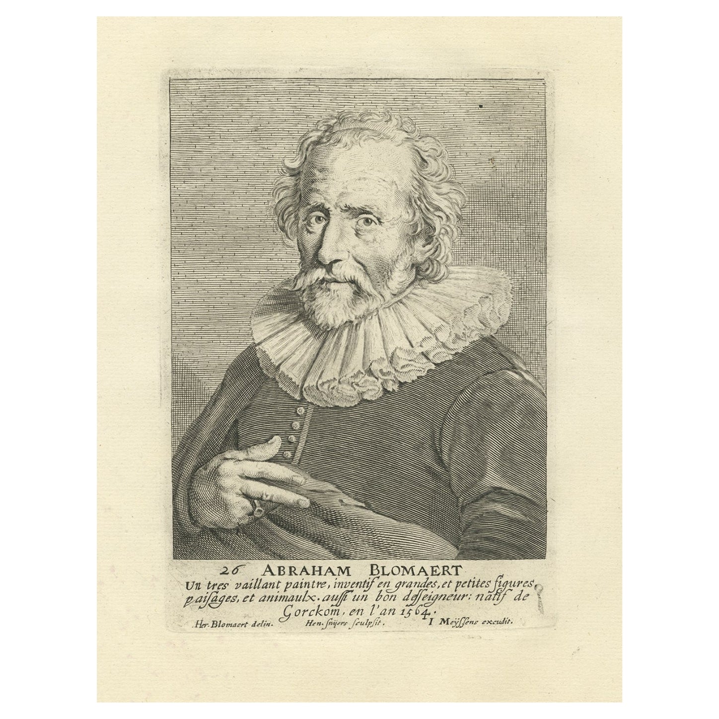 Antique Engraving After a Self Portrait of Dutch Painter Abraham Bloemaert, 1694