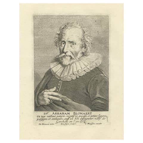 Antique Engraving After a Self Portrait of Dutch Painter Abraham Bloemaert, 1694