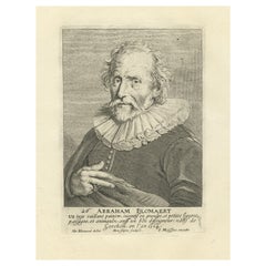 Antique Engraving After a Self Portrait of Dutch Painter Abraham Bloemaert, 1694