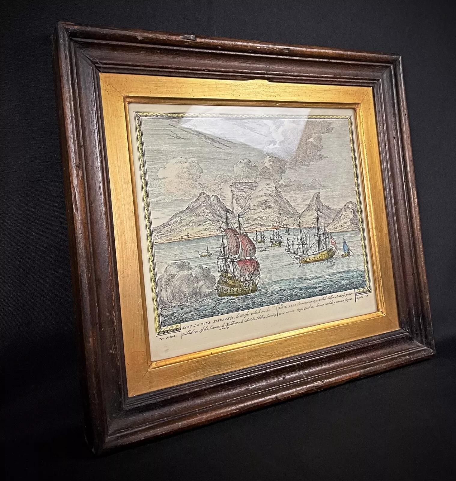 This exquisite antique engraving by artist Pet Schenk, titled Kabo de Esperança, captures a timeless landscape scene with intricate detailing. Signed by the artist, this piece is ideal for collectors of historical art or vintage decor