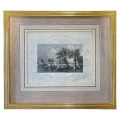 Grabado antiguo "Hospital de Chelsea, Middlesex" Marco de madera dorada Circa 1834