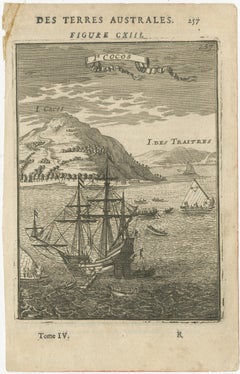 Antique Engraving Cocos Island, Maritime Scene, Manesson Mallet, 1683