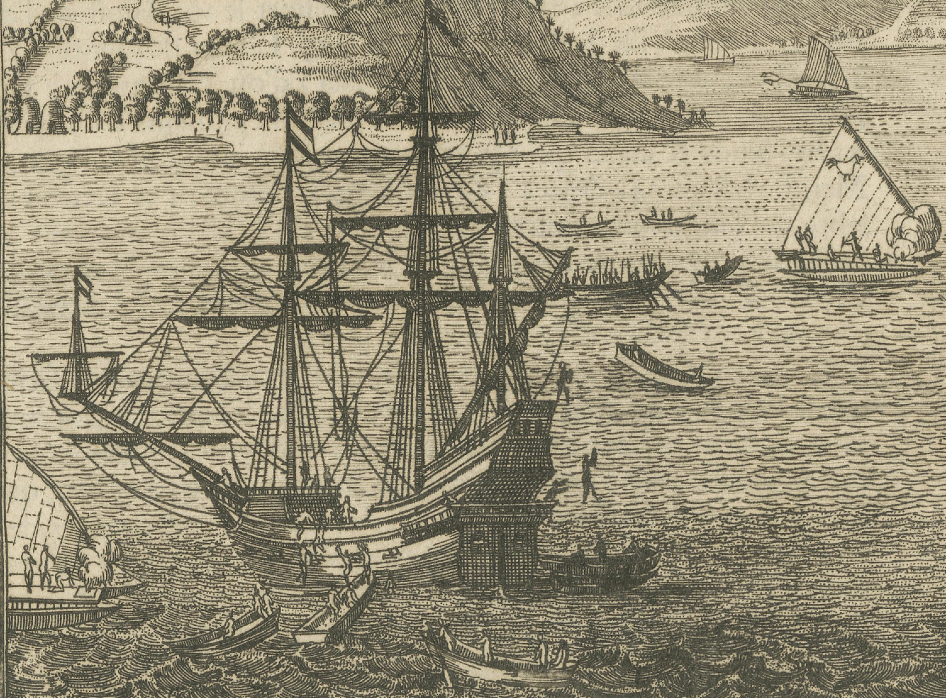 Antique Engraving Cocos Island, Maritime Scene, Manesson Mallet, 1683