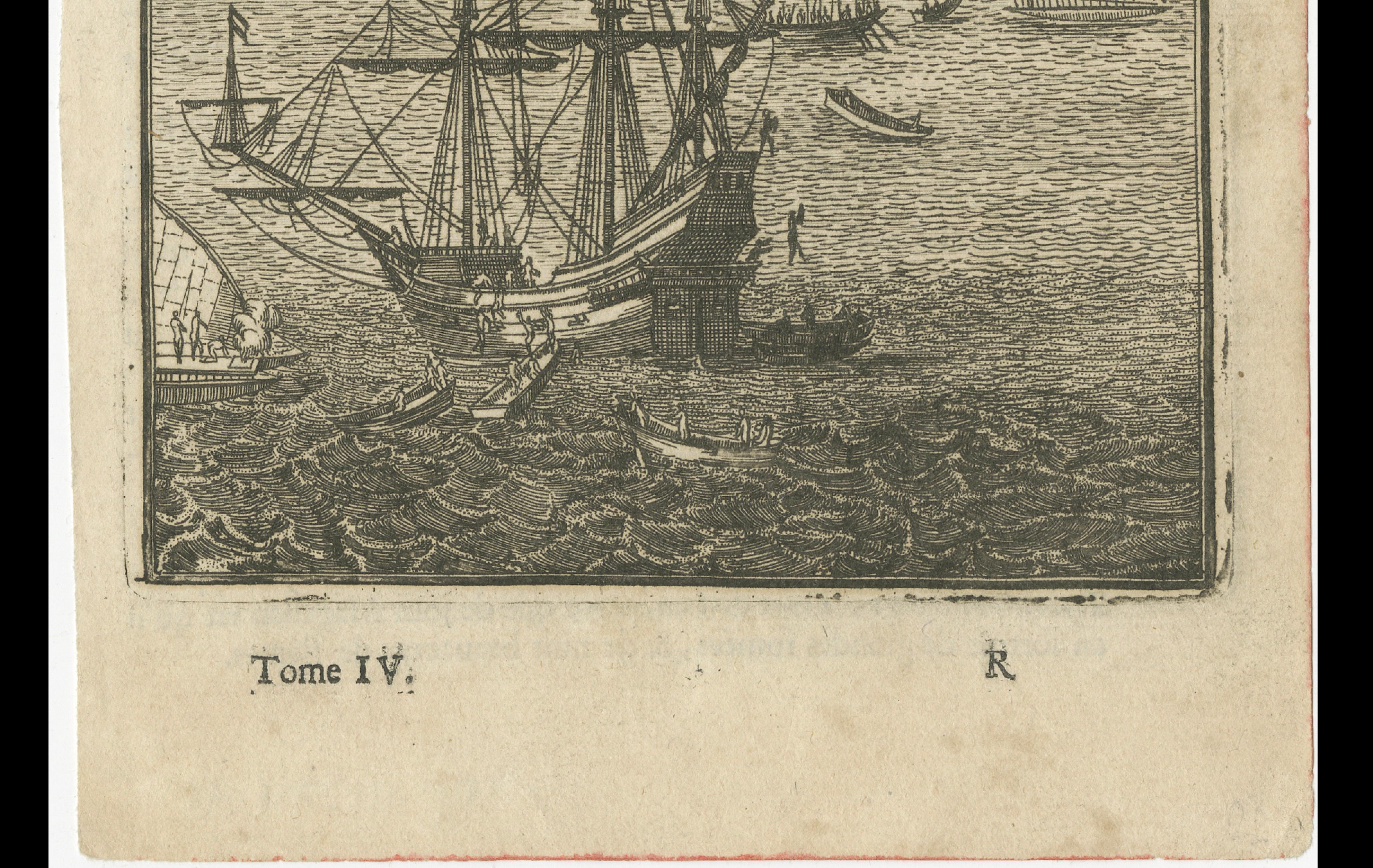 Antique Engraving Cocos Island, Maritime Scene, Manesson Mallet, 1683
