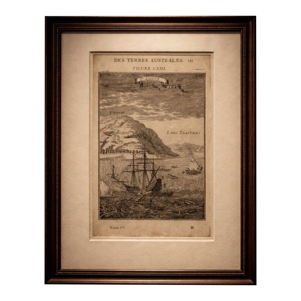 Antique Engraving Cocos Island, Maritime Scene, Manesson Mallet, 1683
