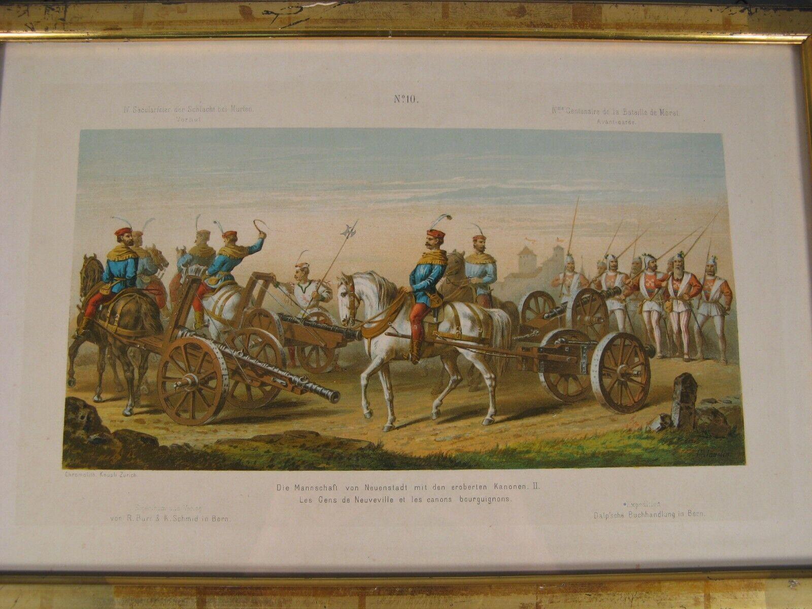 Este grabado antiguo conmemora el IV centenario de la Batalla de Morat, concretamente representa a 