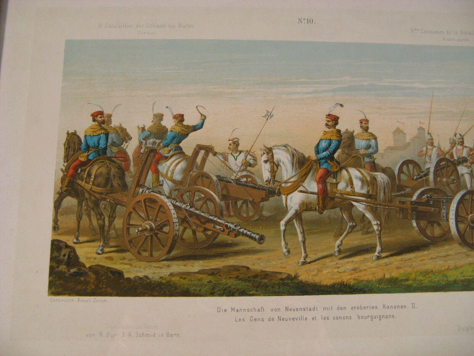 Grabado antiguo conmemorativo del IV Centenario de la Batalla de Morat  1Y121 Imperio