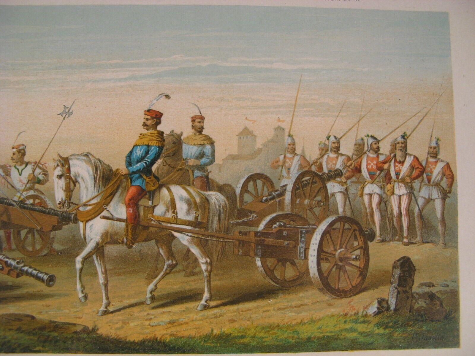 Grabado antiguo conmemorativo del IV Centenario de la Batalla de Morat  1Y121 siglo XIX