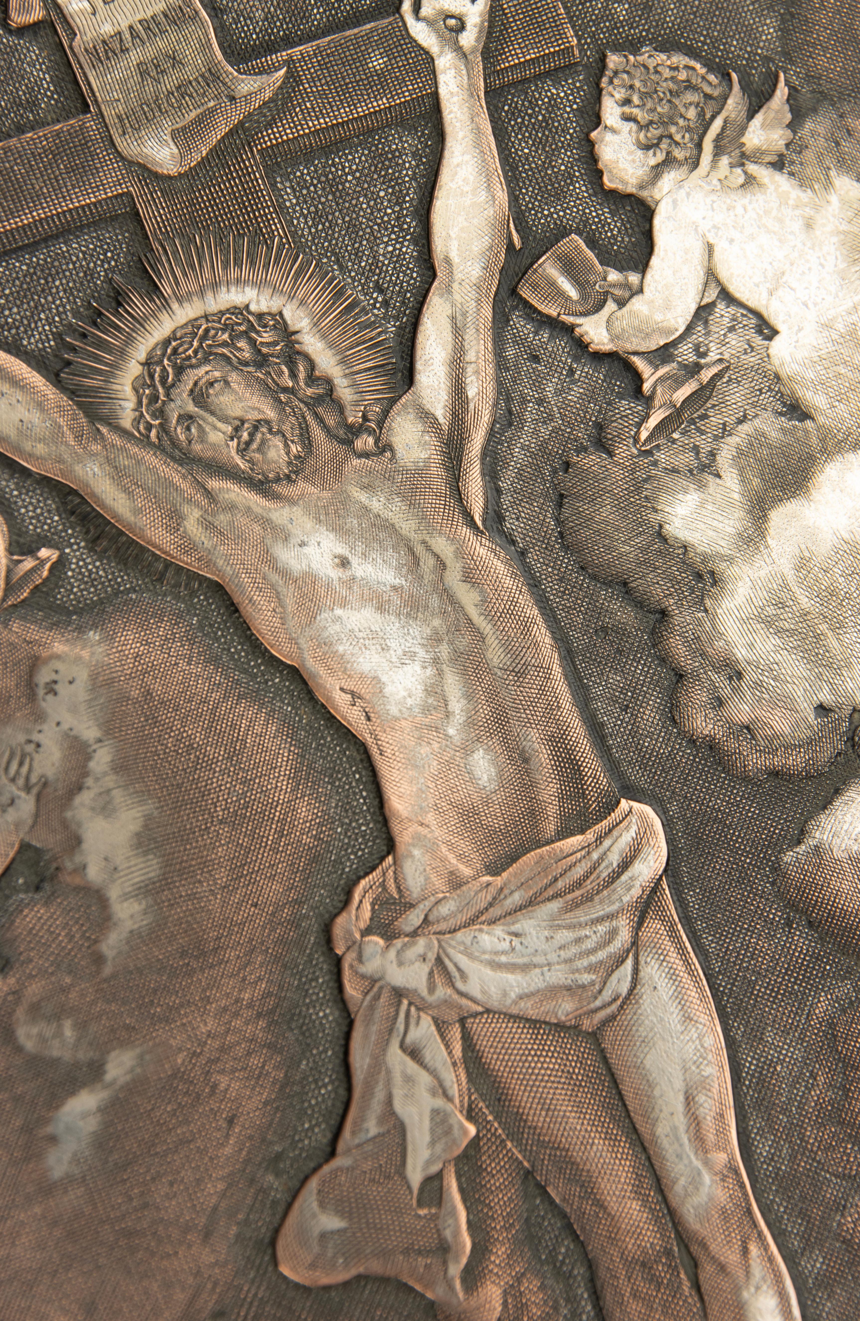 Antique Engraving - Crucifixion Christ  - Silver Plated Copper - After Van Dyck For Sale 3