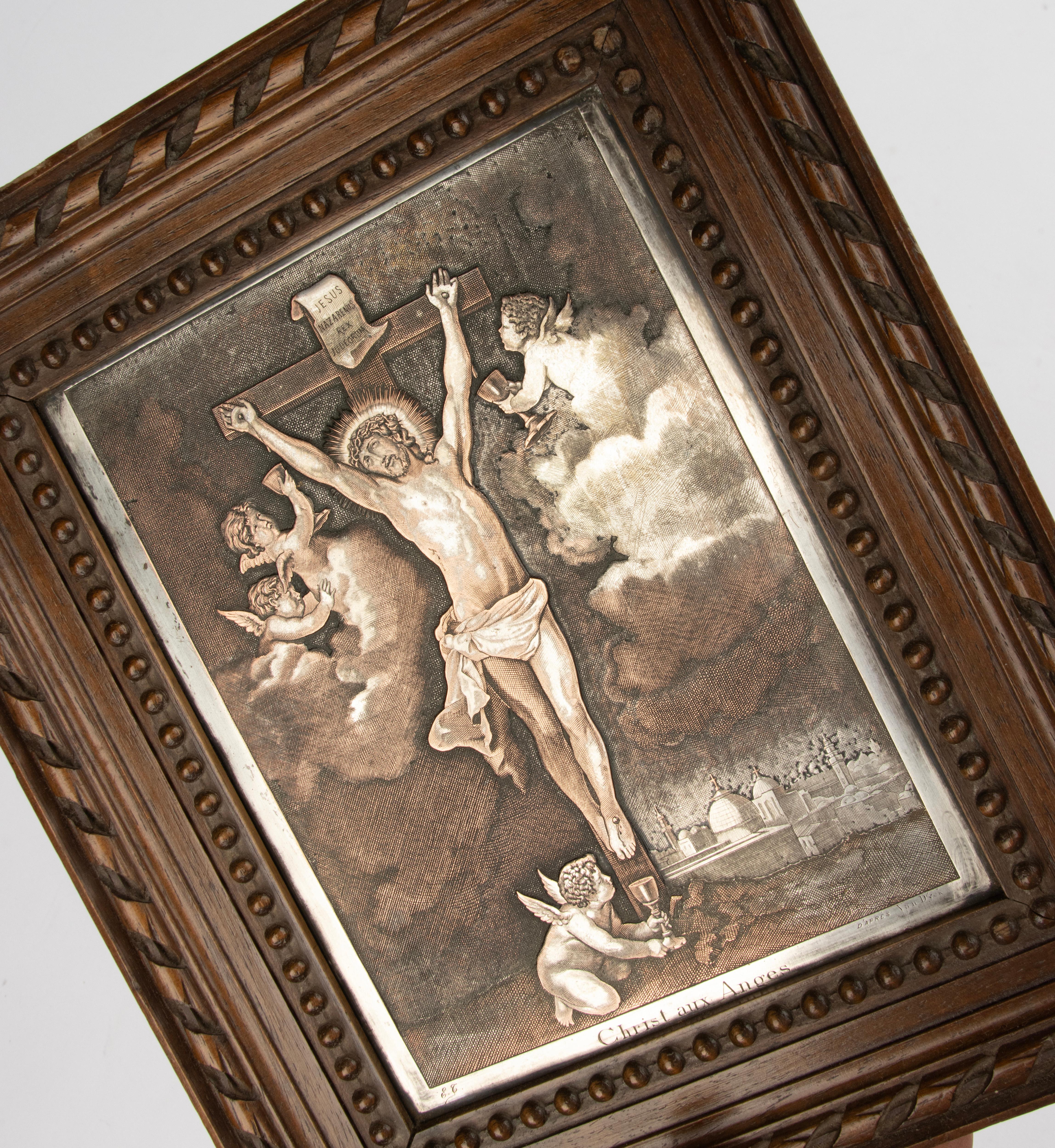 Antique Engraving - Crucifixion Christ  - Silver Plated Copper - After Van Dyck For Sale 5