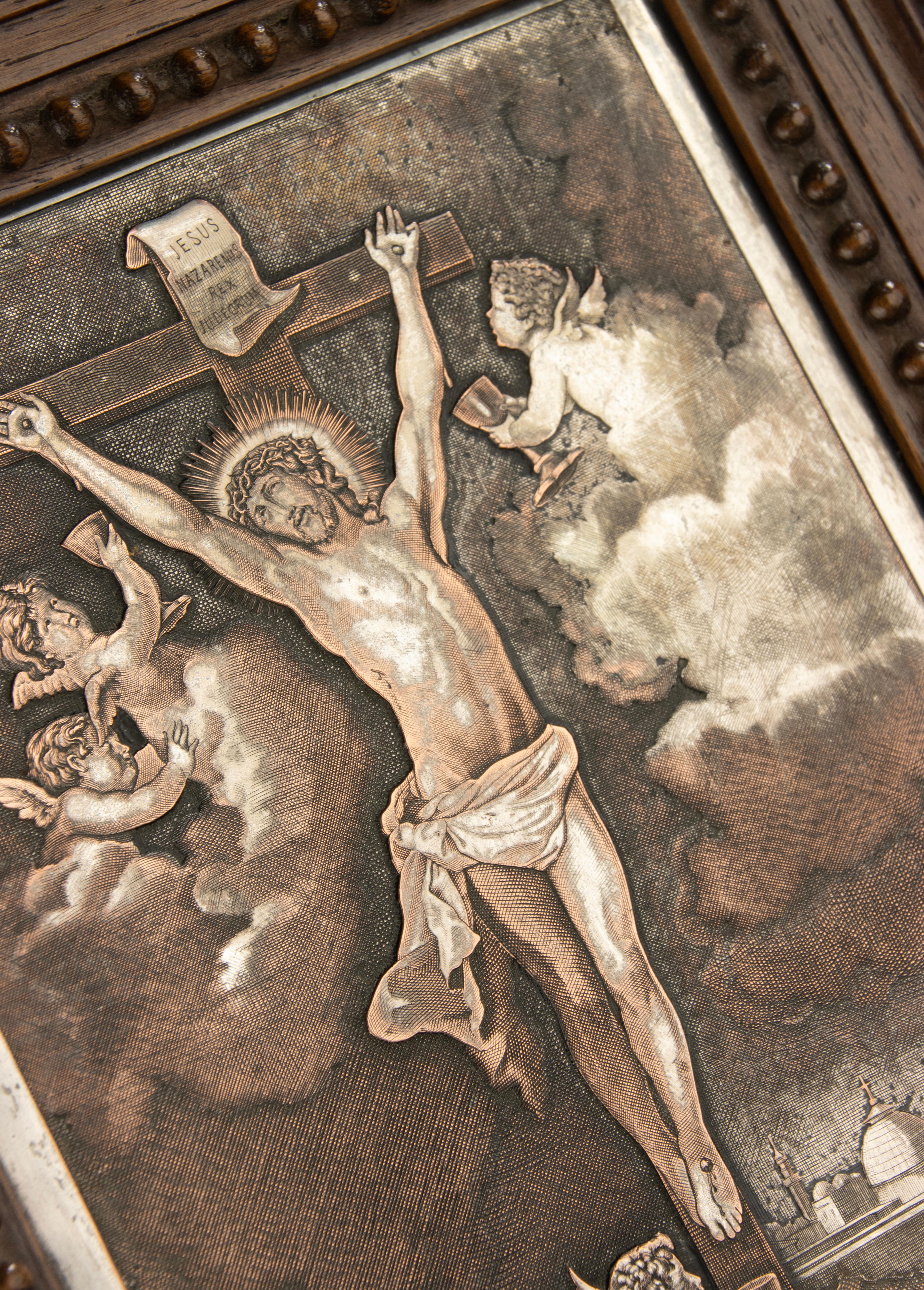 Antique Engraving - Crucifixion Christ  - Silver Plated Copper - After Van Dyck For Sale 6