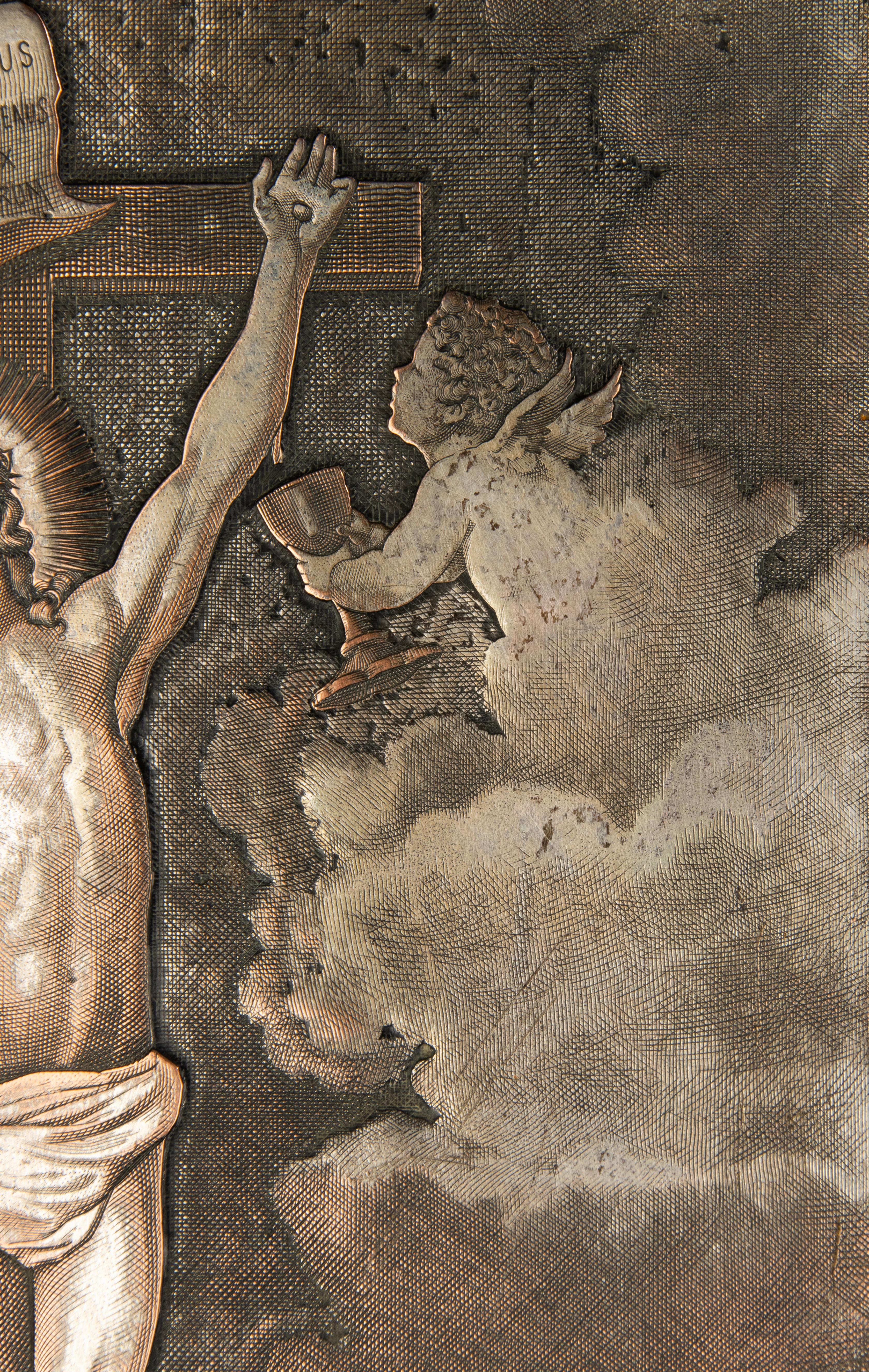 Antique Engraving - Crucifixion Christ  - Silver Plated Copper - After Van Dyck In Good Condition For Sale In Casteren, Noord-Brabant