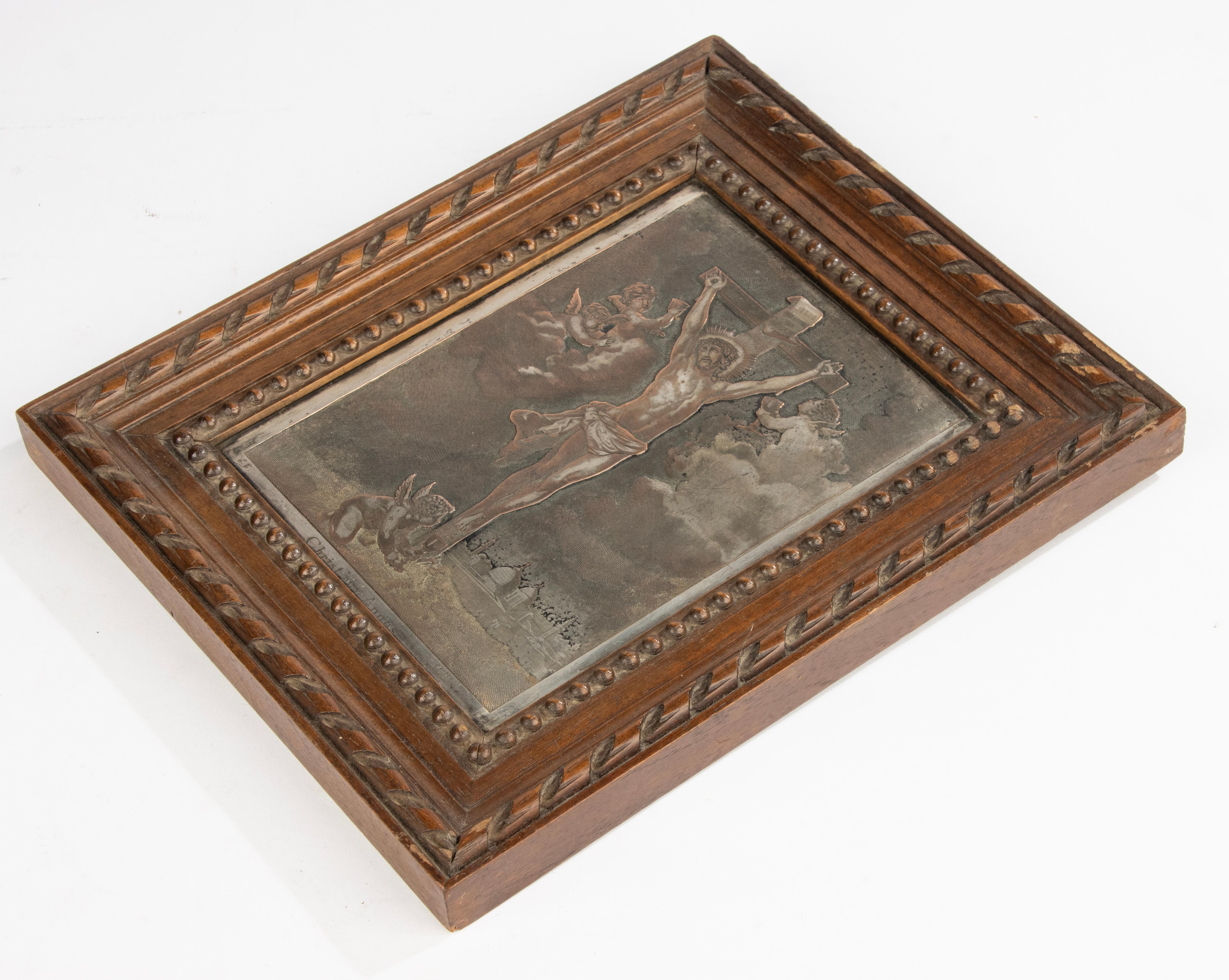 Antique Engraving - Crucifixion Christ  - Silver Plated Copper - After Van Dyck For Sale 1