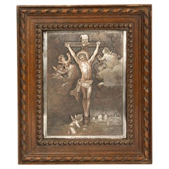 Antique Engraving - Crucifixion Christ  - Silver Plated Copper - After Van Dyck