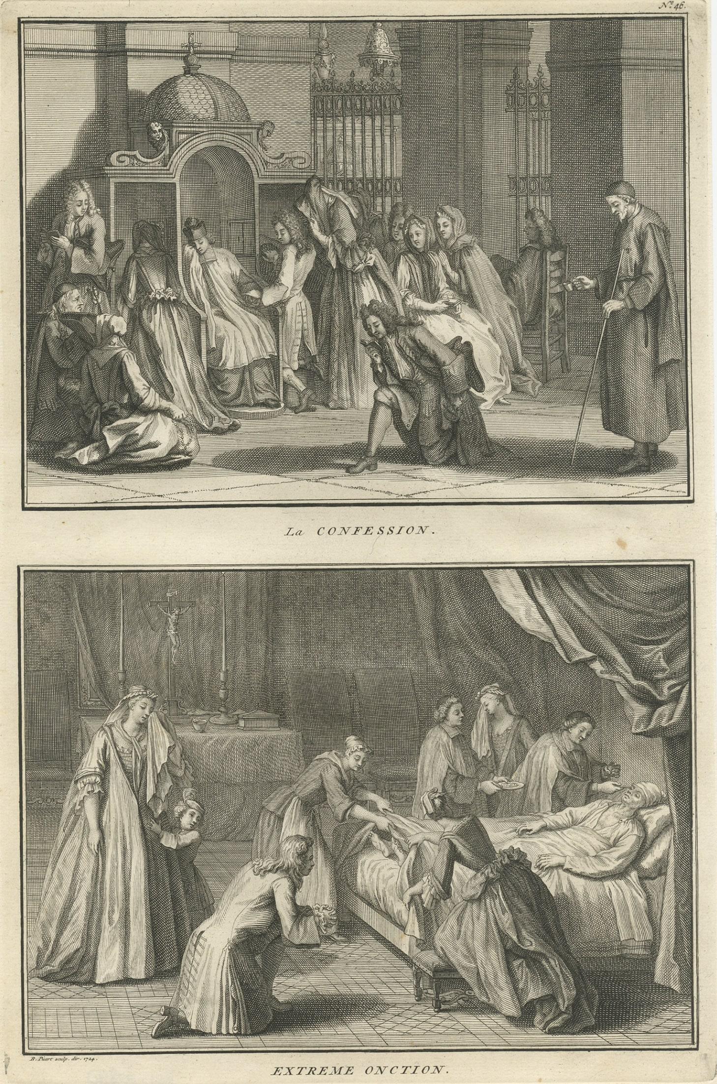 Gravure ancienne représentant la consécration et l'anéantiquité du cou, 1724 Bon état - En vente à Langweer, NL