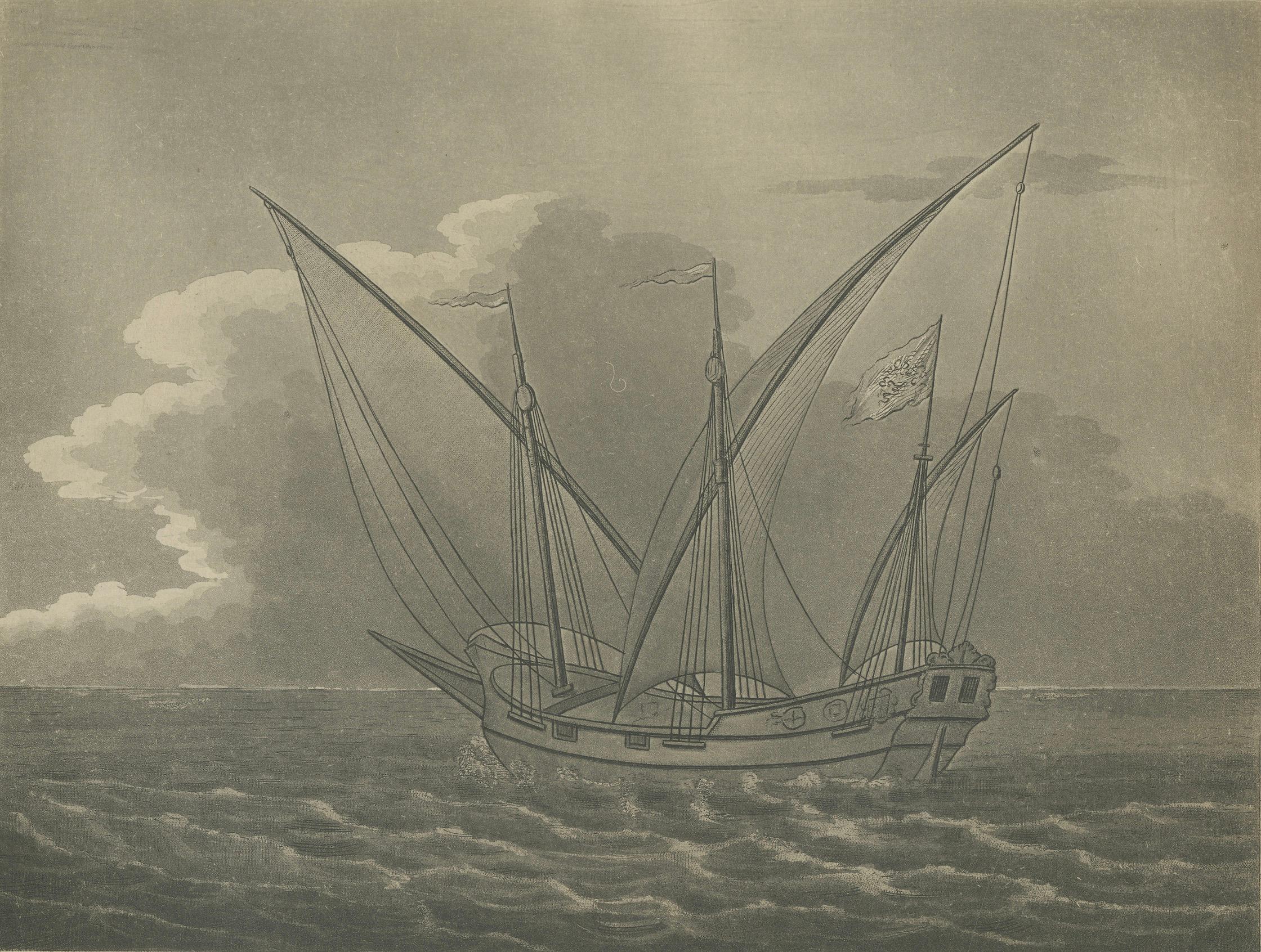 Grabado antiguo - Felucca para el comercio en la Costa Berberisca, 1802 siglo XIX en venta