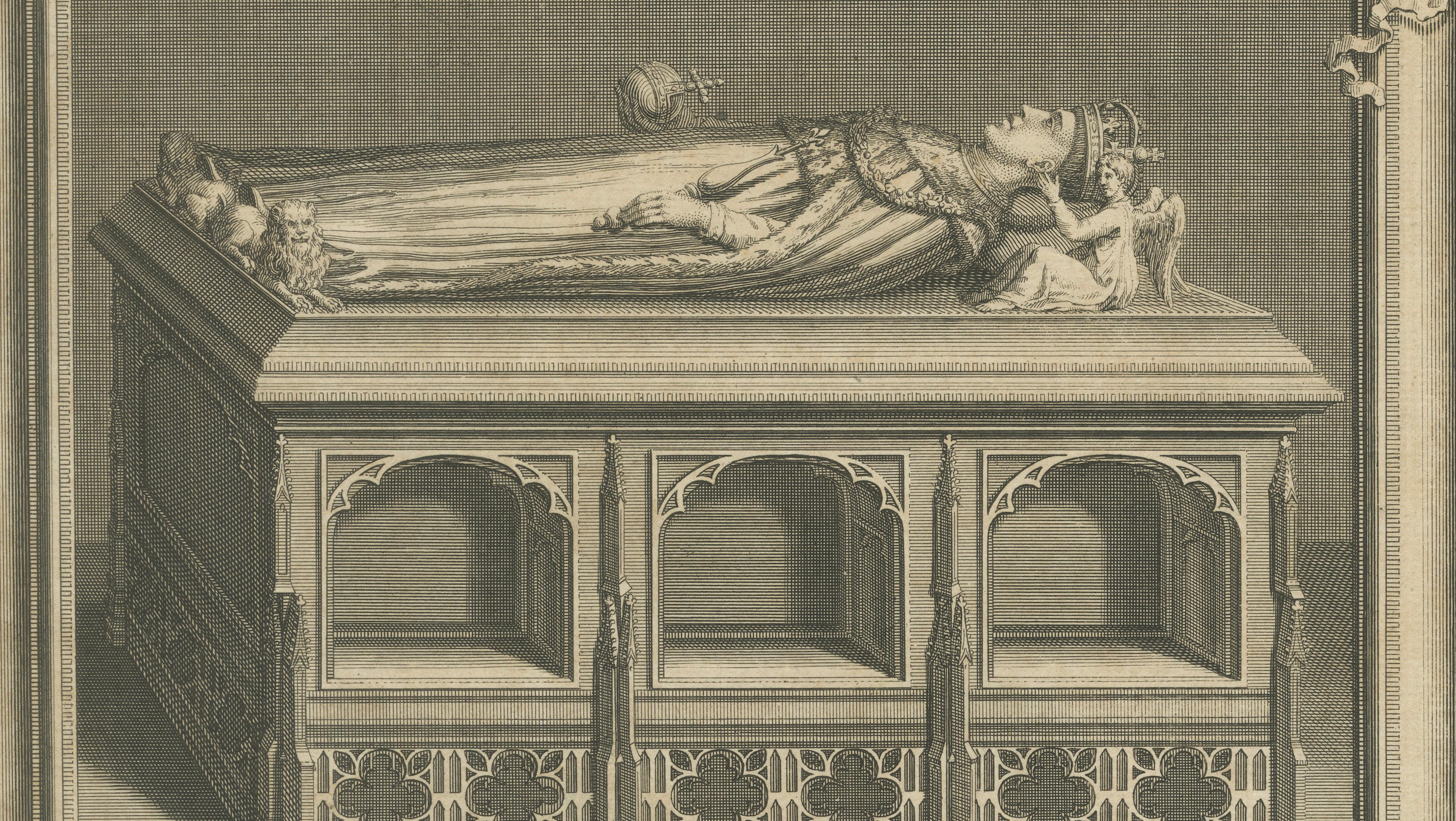 Antique Engraving Henry V Tomb Westminster Abbey – Vertue, c.1735
