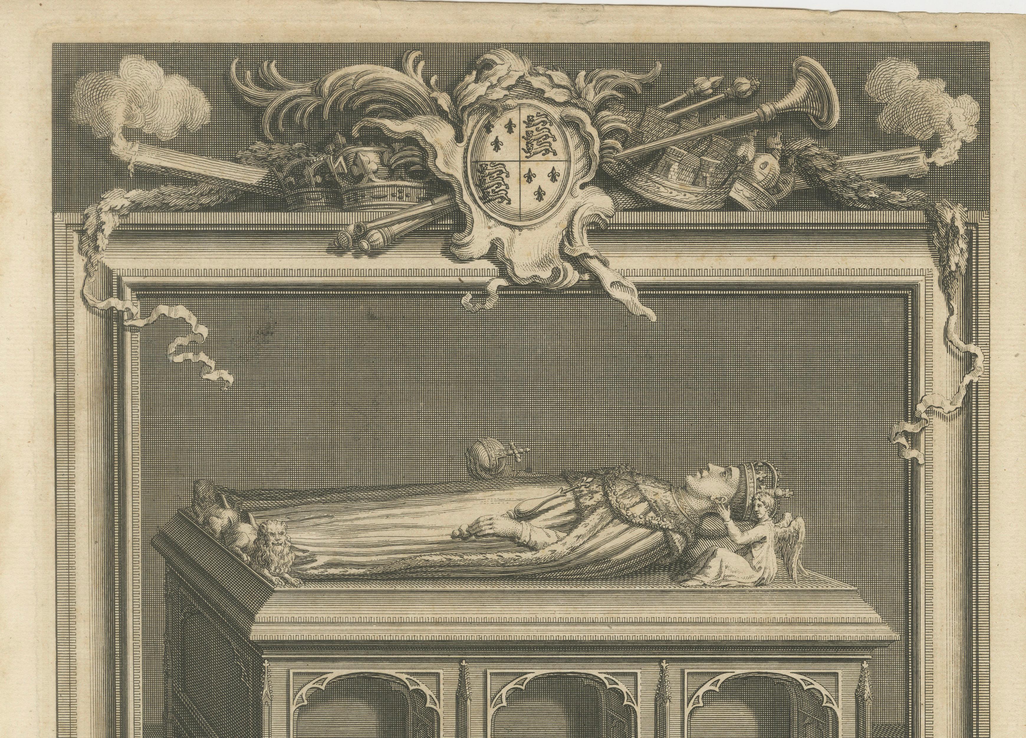 Antique Engraving Henry V Tomb Westminster Abbey – Vertue, c.1735