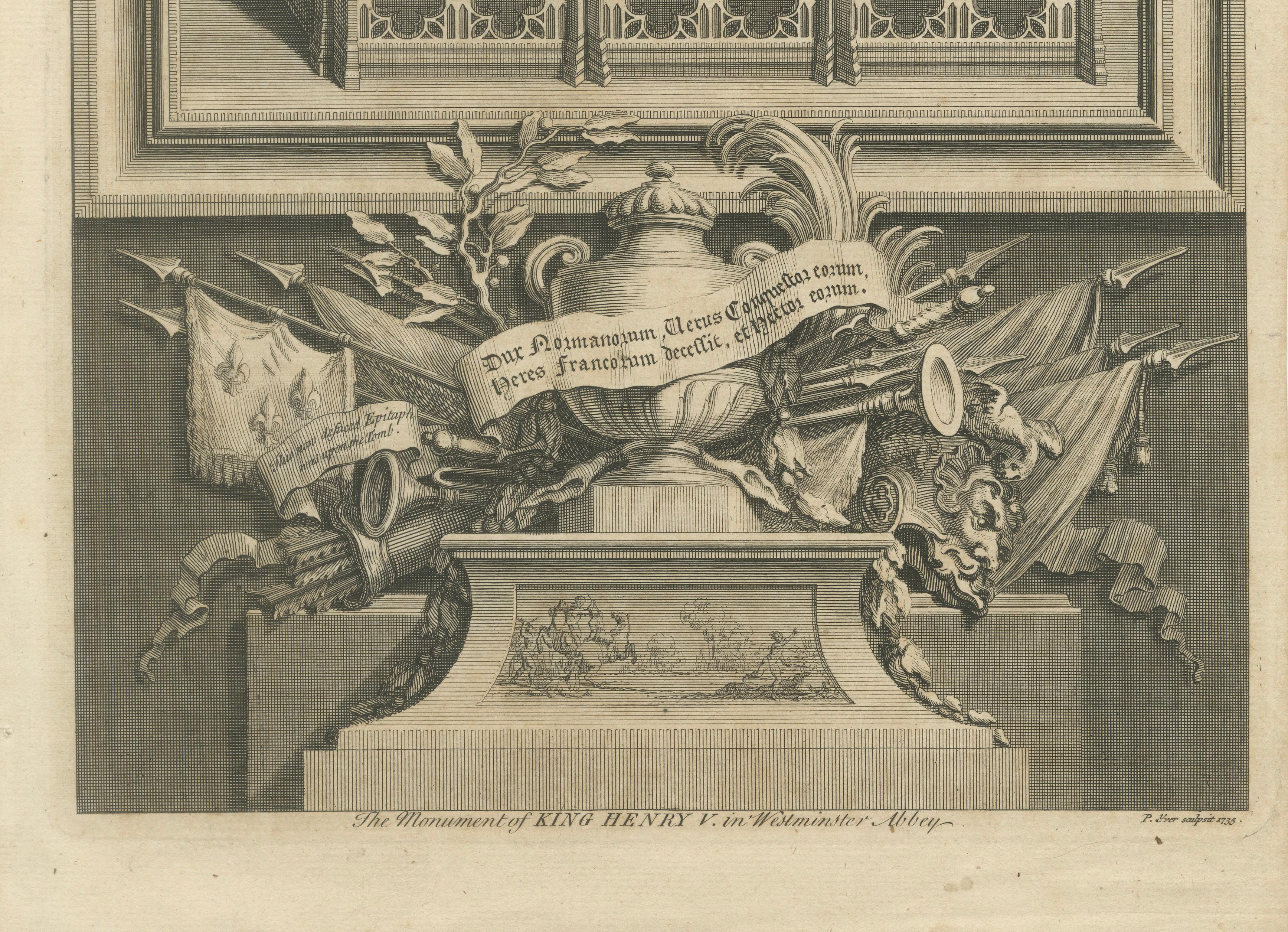 Antique Engraving Henry V Tomb Westminster Abbey – Vertue, c.1735
