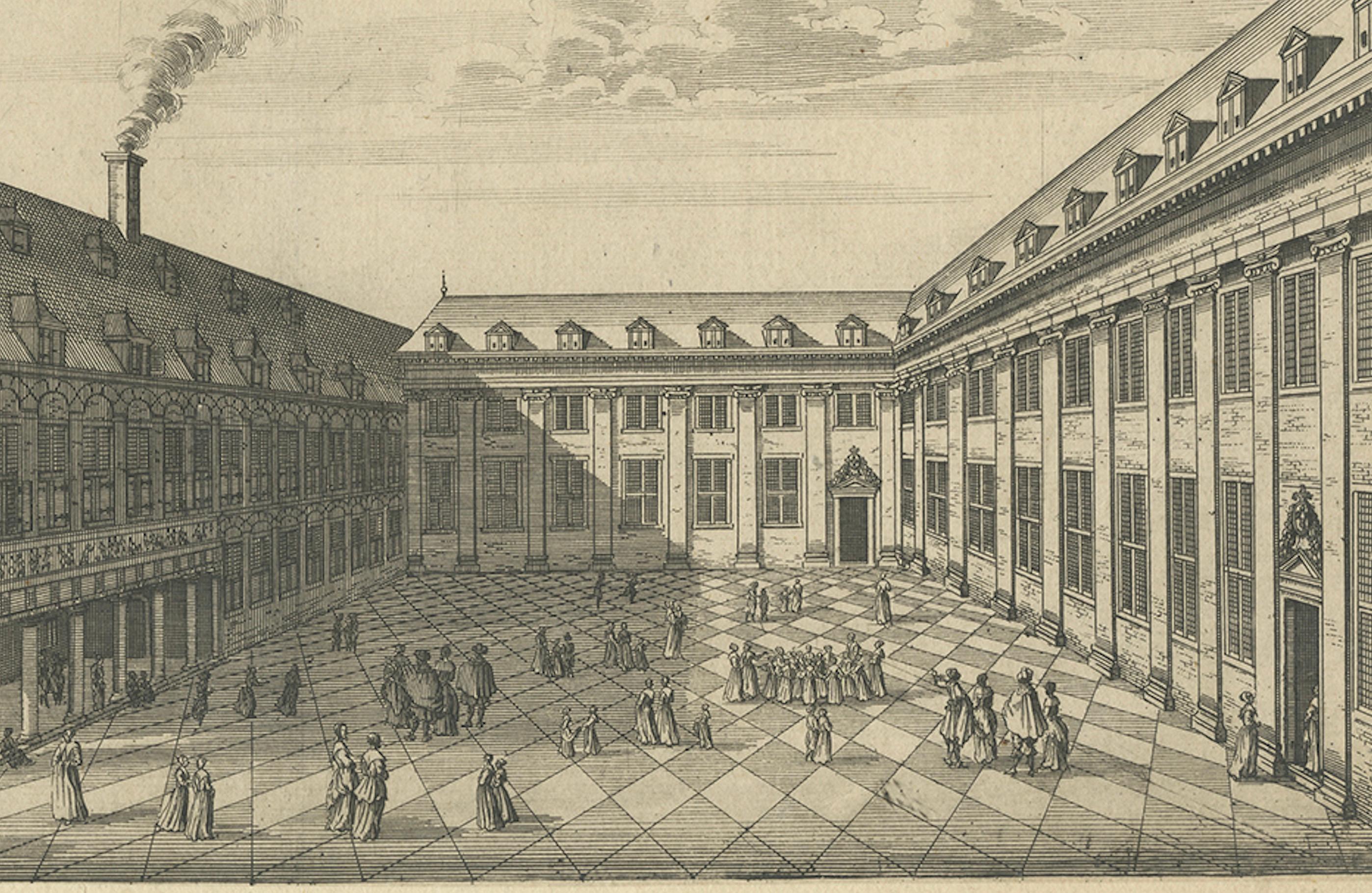 Dutch Antique Engraving – Het Meisjes Weeshuis (The Girls’ Orphanage), Amsterdam, 1760 For Sale