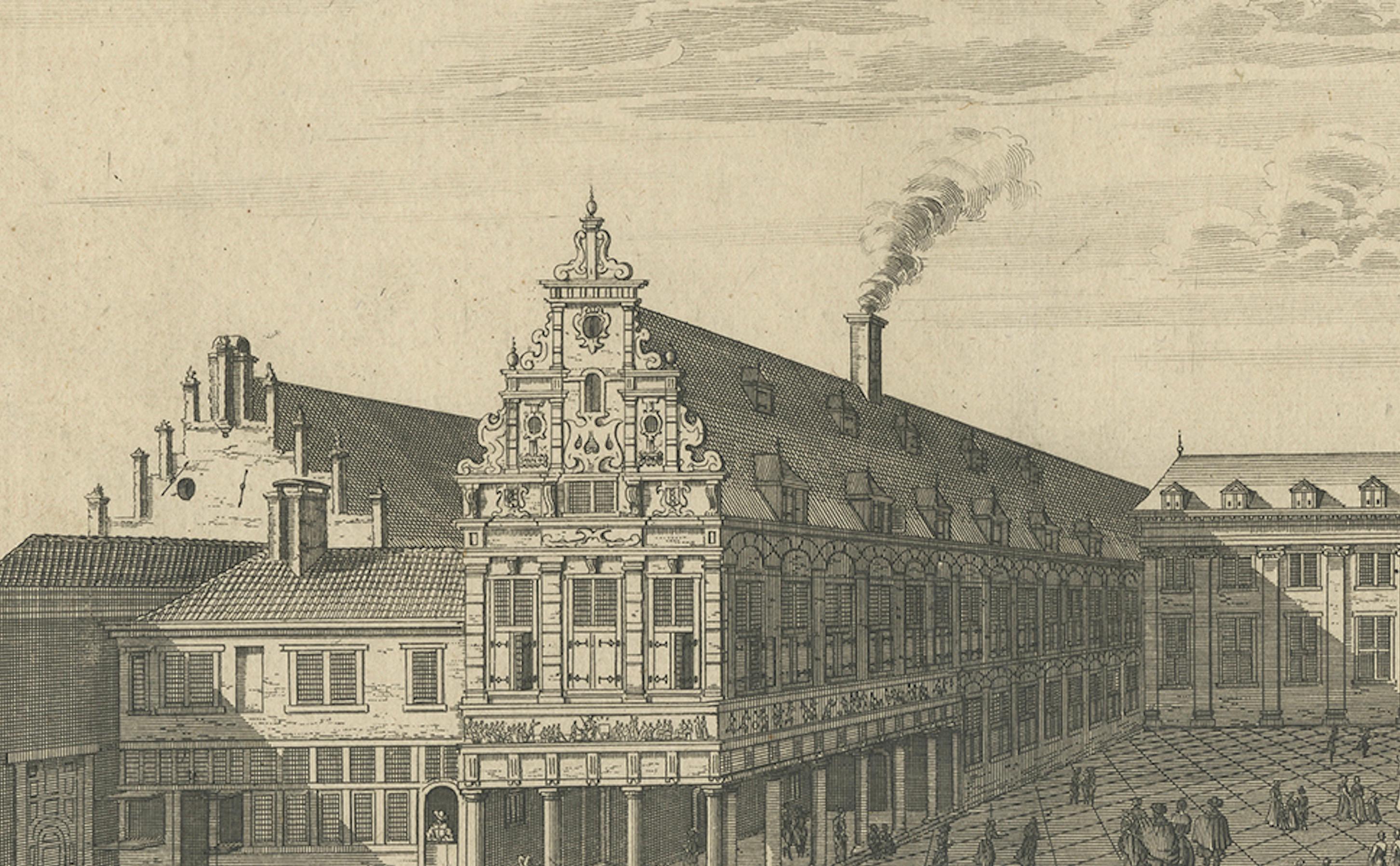 Engraved Antique Engraving – Het Meisjes Weeshuis (The Girls’ Orphanage), Amsterdam, 1760 For Sale
