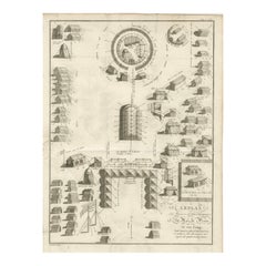 Incisione antica - Layout dell'accampamento del Re di Persia, 18° secolo