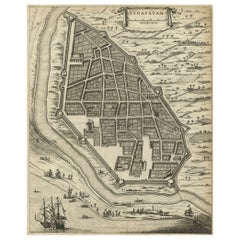 Incisione antica di una pianta a volo d'uccello di Nagapattinam o Negapatam, India, 1672