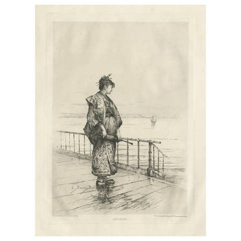 Antique Engraving of a Japanese Lady, 1877