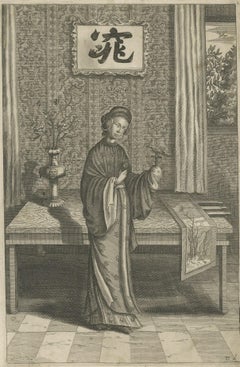 Antique Engraving of a Japanese Woman, c.1740
