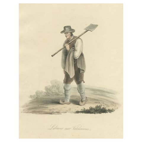 Antique Engraving of a Labourer Near Valenciennes in the North of France, 1817