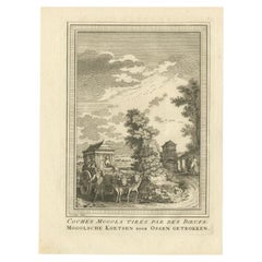 Antique Engraving of a Mogol or Mughal Coach Pulled by Oxes , 1757