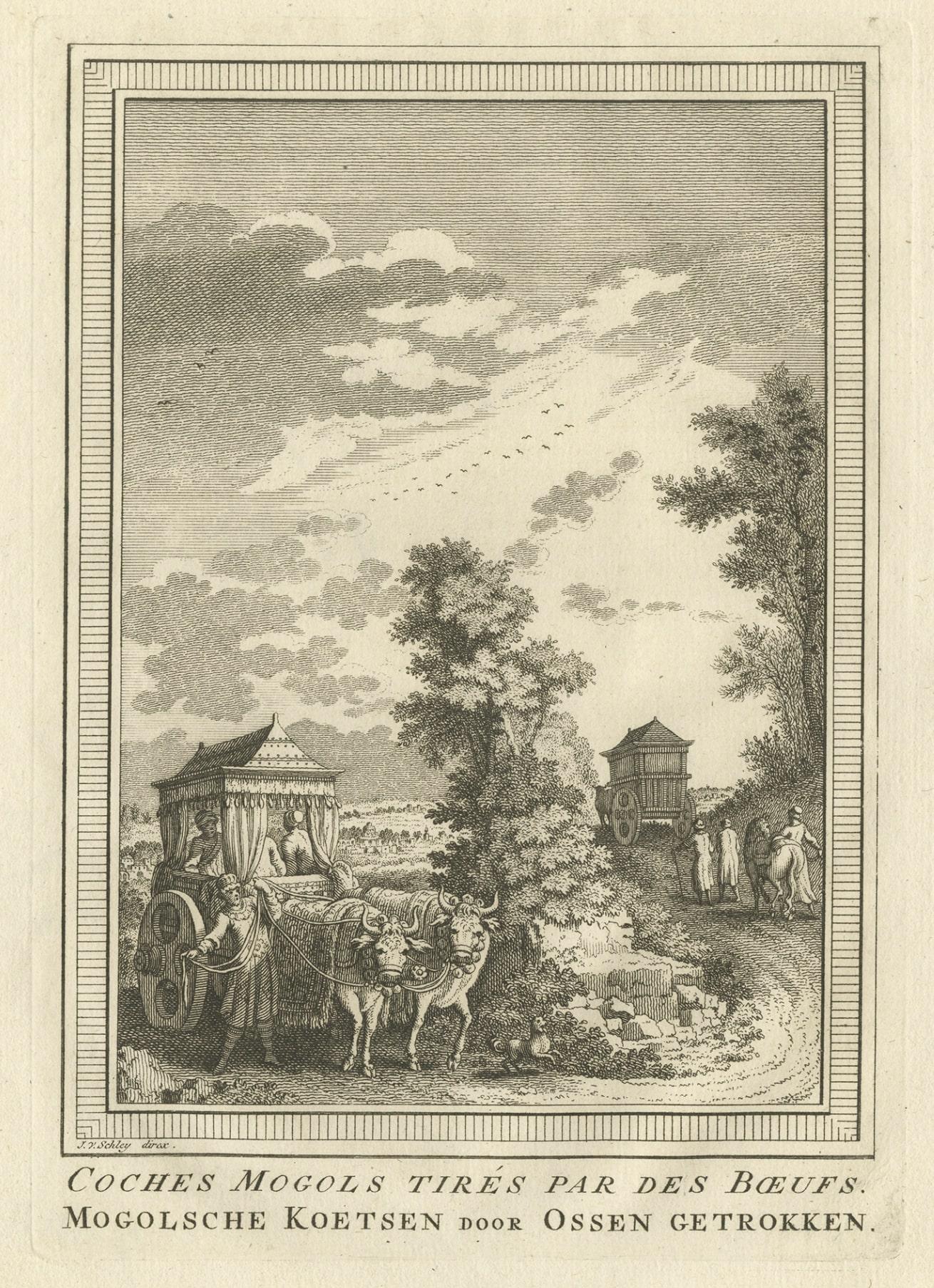Paper Antique Engraving of a Mogol or Mughal Coach Pulled by Oxes , 1757 For Sale