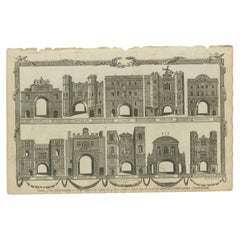 Antique Engraving of a Number of City Gates in England, c.1800