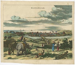 Antique Engraving of a Print with a View of Masulipatam, India, 1672