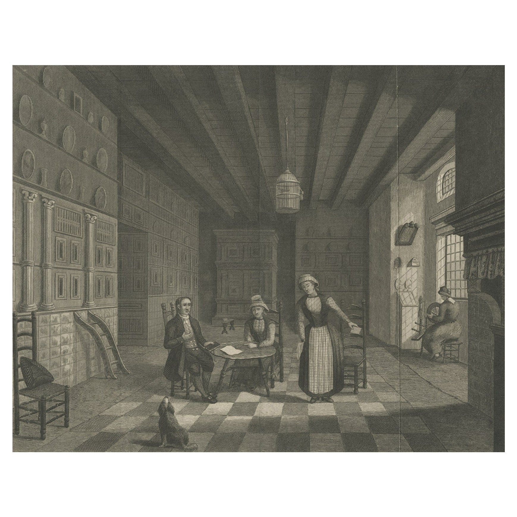 Antike Gravur einer Residenz in Hindelopen, Friesland, Niederlande, 1848 im Angebot